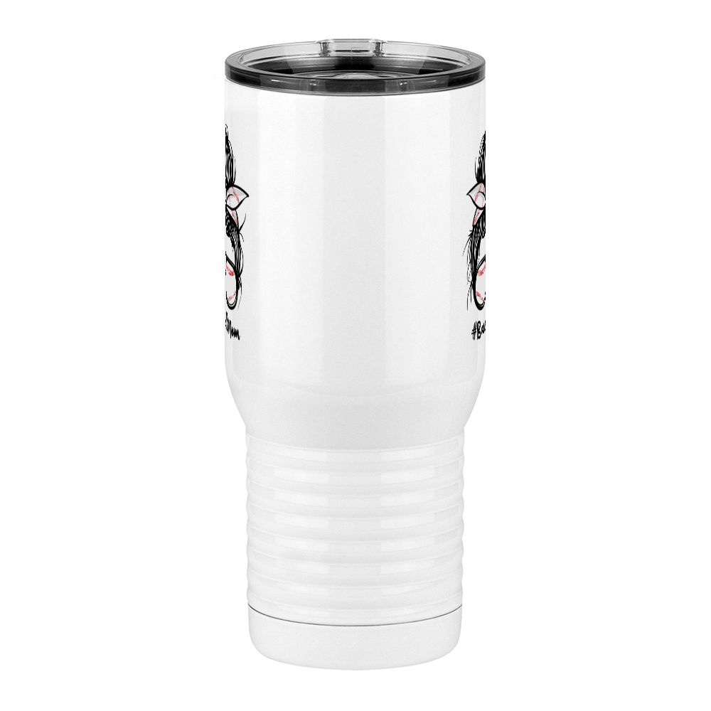Personalized Messy Bun Travel Coffee Mug Tumbler with Handle (20 oz) - Baseball Mom - Front View