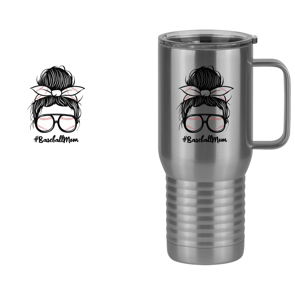 Personalized Messy Bun Travel Coffee Mug Tumbler with Handle (20 oz) - Baseball Mom - Design View