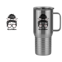 Thumbnail for Personalized Messy Bun Travel Coffee Mug Tumbler with Handle (20 oz) - Baseball Mom - Design View