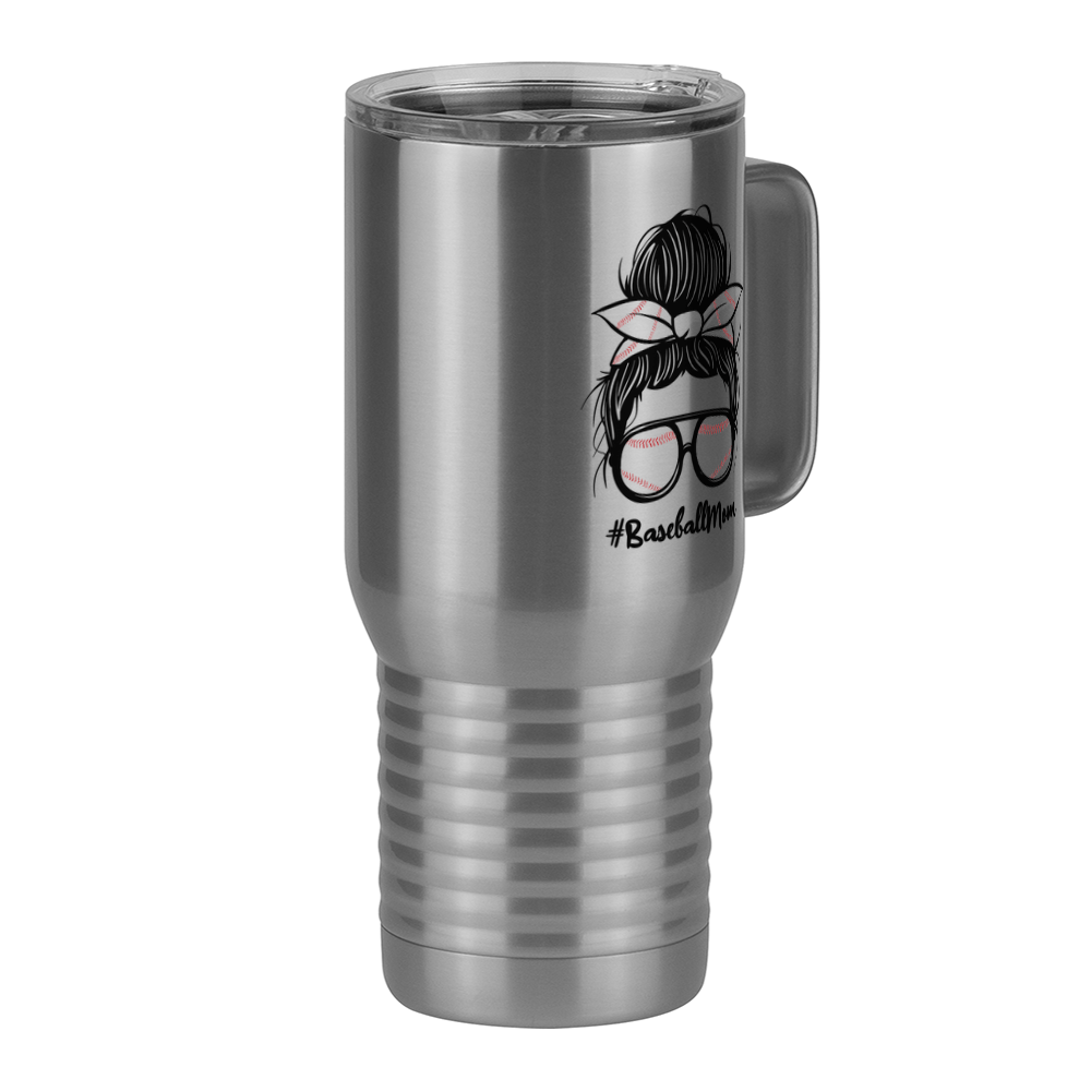Personalized Messy Bun Travel Coffee Mug Tumbler with Handle (20 oz) - Baseball Mom - Front Right View
