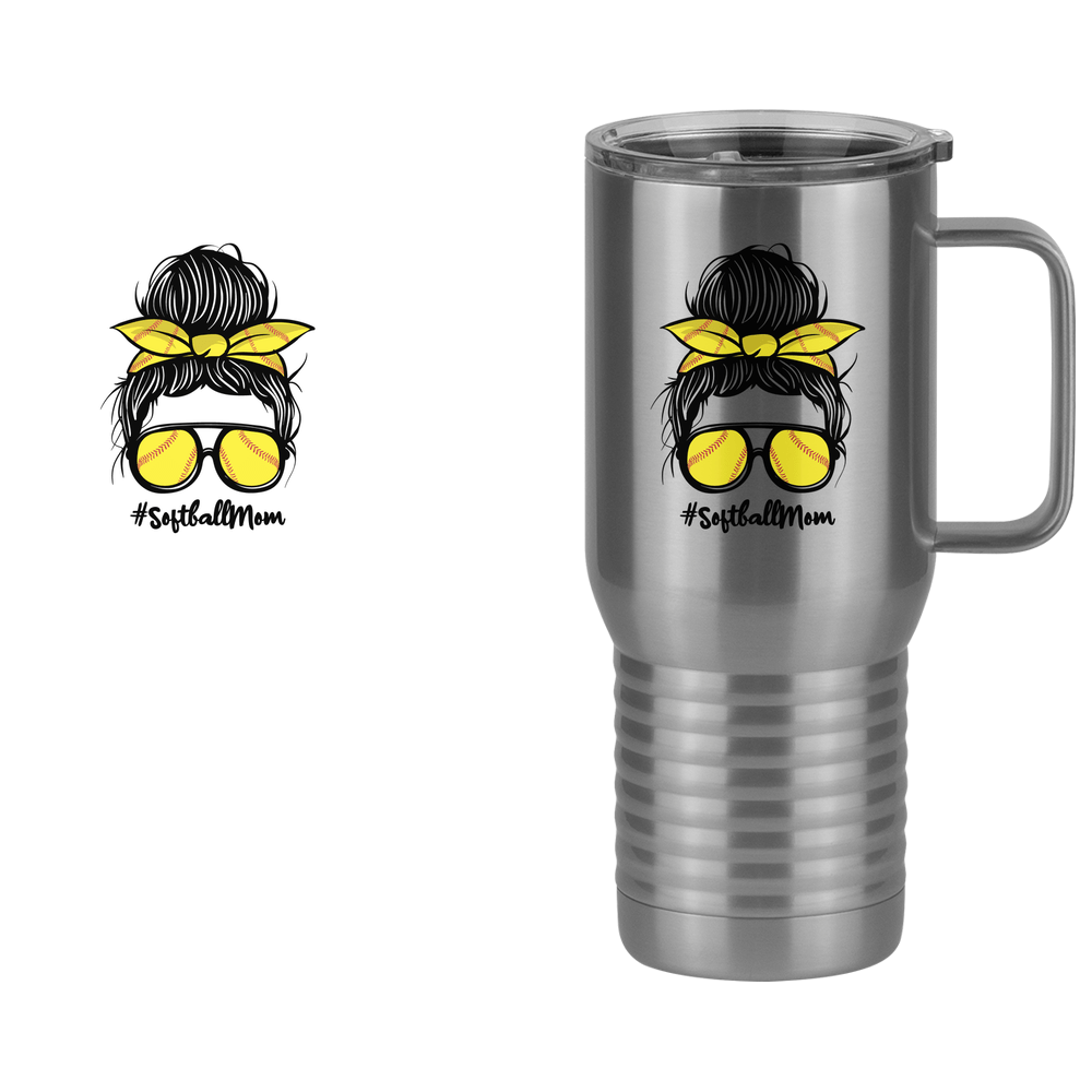 Personalized Messy Bun Travel Coffee Mug Tumbler with Handle (20 oz) - Softball Mom - Design View