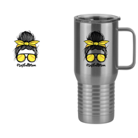 Thumbnail for Personalized Messy Bun Travel Coffee Mug Tumbler with Handle (20 oz) - Softball Mom - Design View