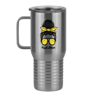Thumbnail for Personalized Messy Bun Travel Coffee Mug Tumbler with Handle (20 oz) - Softball Mom - Left View