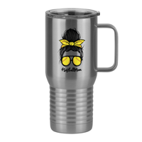 Thumbnail for Personalized Messy Bun Travel Coffee Mug Tumbler with Handle (20 oz) - Softball Mom - Right View