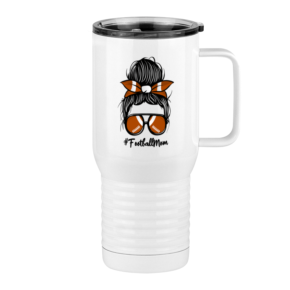 Personalized Messy Bun Travel Coffee Mug Tumbler with Handle (20 oz) - Football Mom - Right View