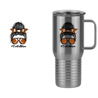 Thumbnail for Personalized Messy Bun Travel Coffee Mug Tumbler with Handle (20 oz) - Football Mom - Design View