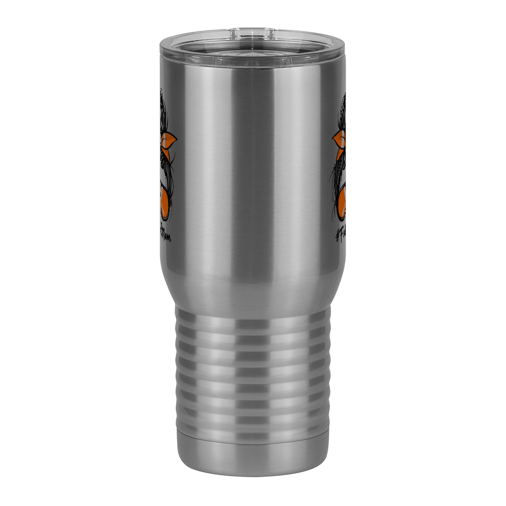 Personalized Messy Bun Travel Coffee Mug Tumbler with Handle (20 oz) - Football Mom - Front View