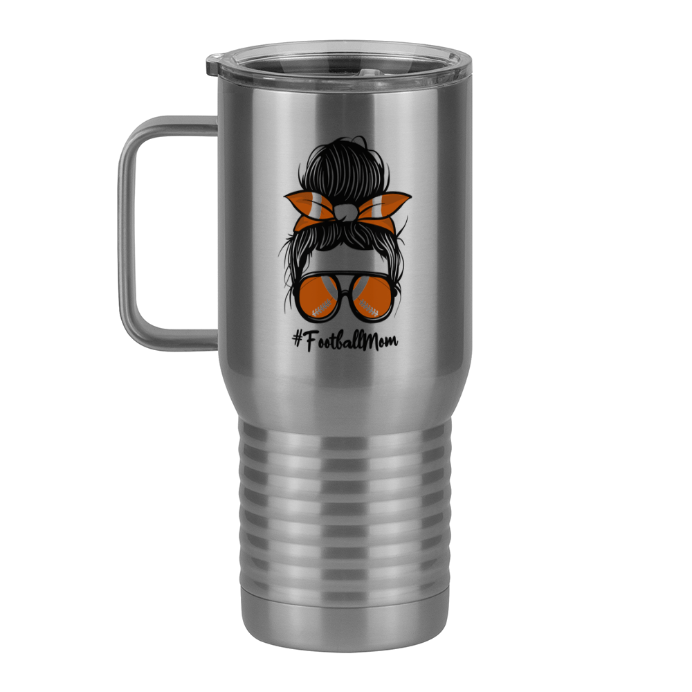 Personalized Messy Bun Travel Coffee Mug Tumbler with Handle (20 oz) - Football Mom - Left View