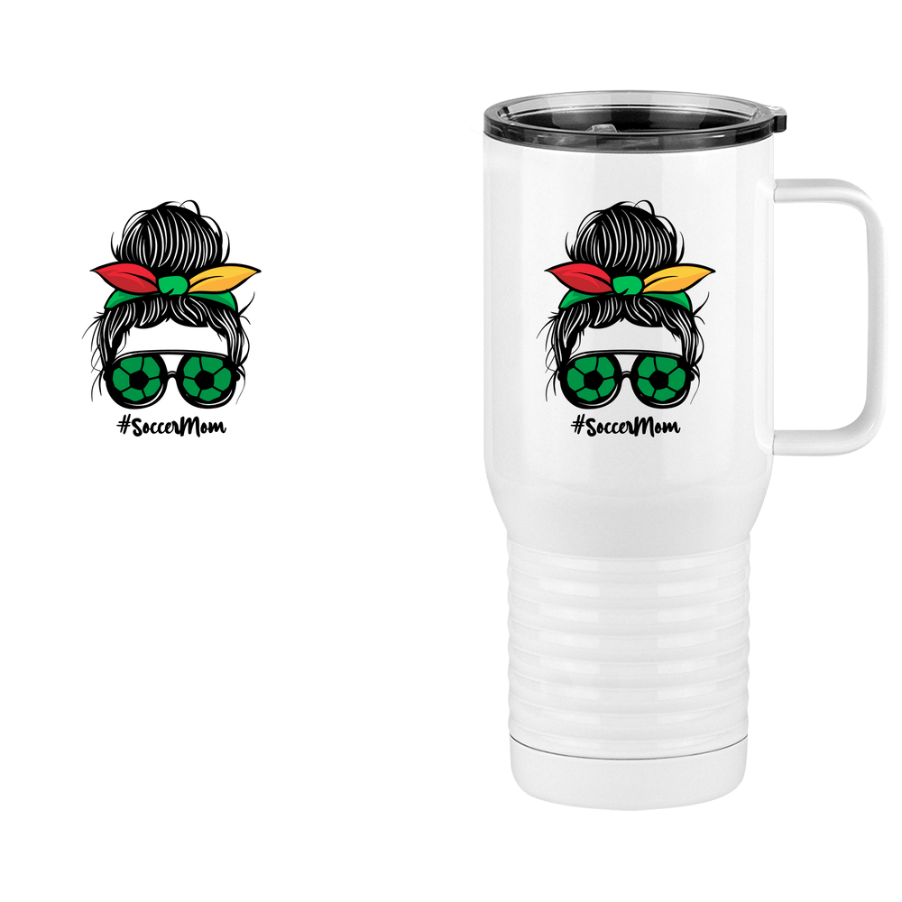 Personalized Messy Bun Travel Coffee Mug Tumbler with Handle (20 oz) - Soccer Mom - Design View