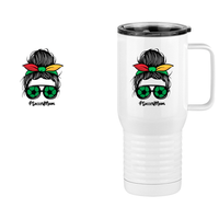 Thumbnail for Personalized Messy Bun Travel Coffee Mug Tumbler with Handle (20 oz) - Soccer Mom - Design View