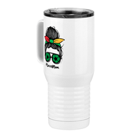 Thumbnail for Personalized Messy Bun Travel Coffee Mug Tumbler with Handle (20 oz) - Soccer Mom - Front Left View