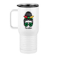 Thumbnail for Personalized Messy Bun Travel Coffee Mug Tumbler with Handle (20 oz) - Soccer Mom - Left View