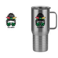 Thumbnail for Personalized Messy Bun Travel Coffee Mug Tumbler with Handle (20 oz) - Soccer Mom - Design View