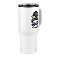 Thumbnail for Personalized Messy Bun Travel Coffee Mug Tumbler with Handle (20 oz) - Volleyball Mom - Front Right View