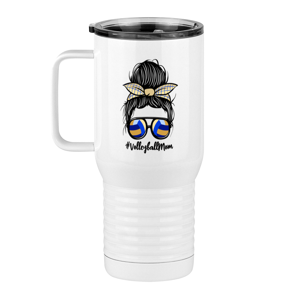 Personalized Messy Bun Travel Coffee Mug Tumbler with Handle (20 oz) - Volleyball Mom - Left View
