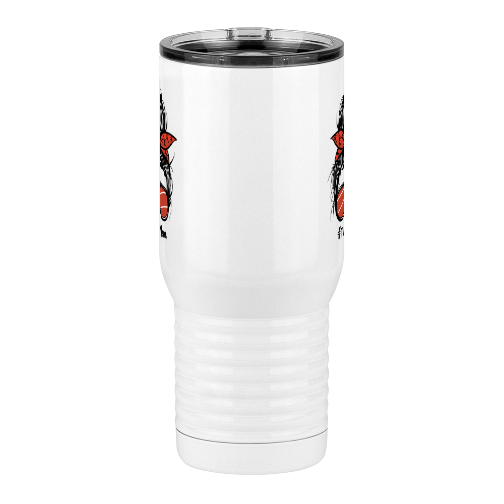 Personalized Messy Bun Travel Coffee Mug Tumbler with Handle (20 oz) - Track Mom - Front View