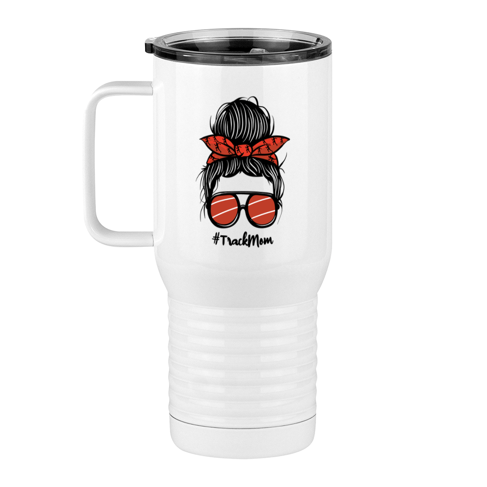 Personalized Messy Bun Travel Coffee Mug Tumbler with Handle (20 oz) - Track Mom - Left View