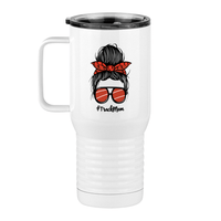 Thumbnail for Personalized Messy Bun Travel Coffee Mug Tumbler with Handle (20 oz) - Track Mom - Left View
