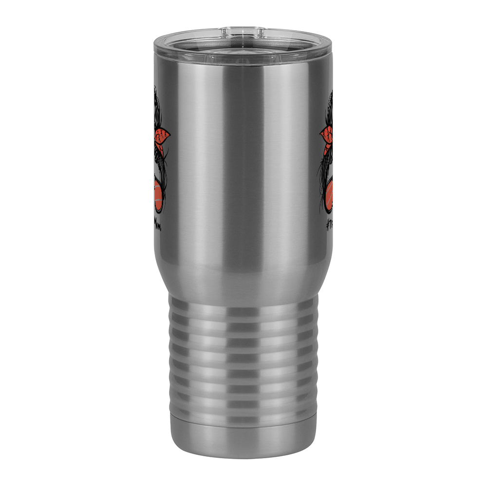 Personalized Messy Bun Travel Coffee Mug Tumbler with Handle (20 oz) - Track Mom - Front View