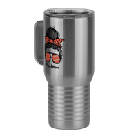 Thumbnail for Personalized Messy Bun Travel Coffee Mug Tumbler with Handle (20 oz) - Track Mom - Front Left View