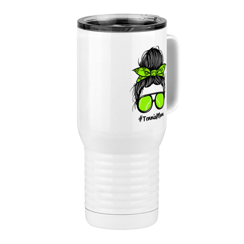 Personalized Messy Bun Travel Coffee Mug Tumbler with Handle (20 oz) - Tennis Mom - Front Right View