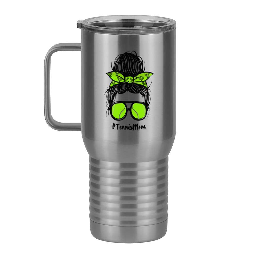 Personalized Messy Bun Travel Coffee Mug Tumbler with Handle (20 oz) - Tennis Mom - Left View