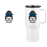 Thumbnail for Personalized Messy Bun Travel Coffee Mug Tumbler with Handle (20 oz) - Hockey Mom - Design View
