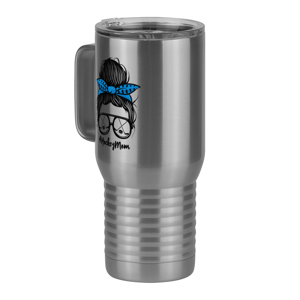 Personalized Messy Bun Travel Coffee Mug Tumbler with Handle (20 oz) - Hockey Mom - Front Left View