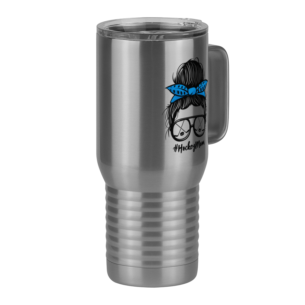 Personalized Messy Bun Travel Coffee Mug Tumbler with Handle (20 oz) - Hockey Mom - Front Right View