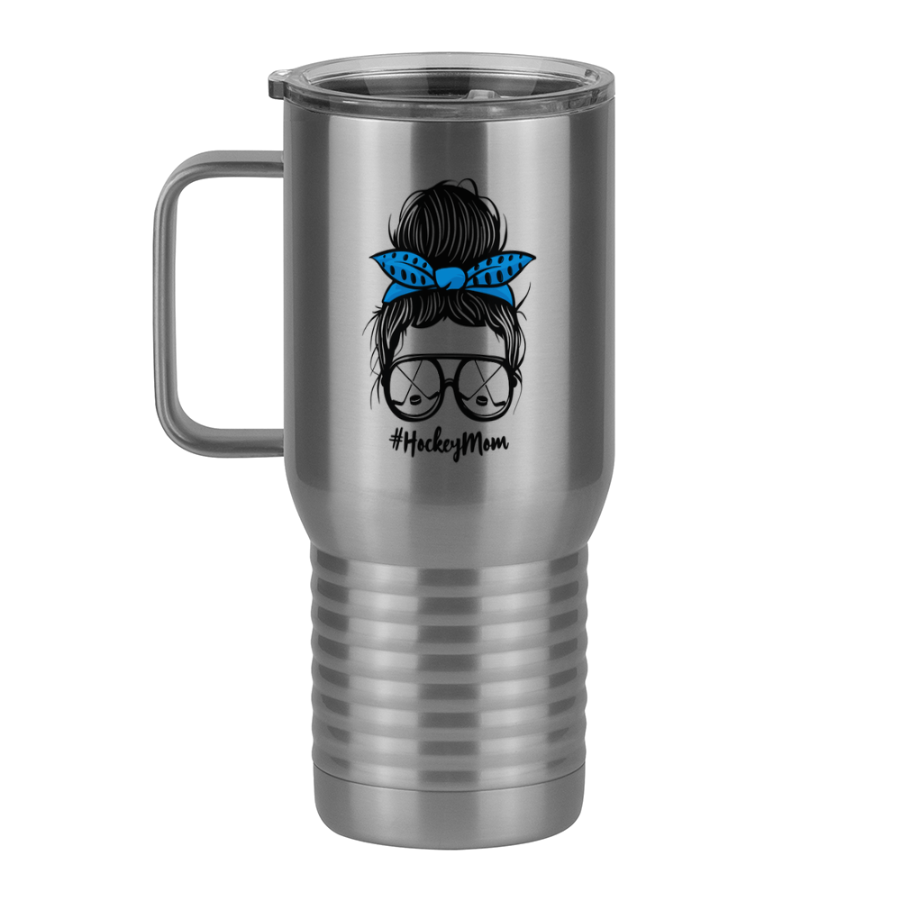 Personalized Messy Bun Travel Coffee Mug Tumbler with Handle (20 oz) - Hockey Mom - Left View