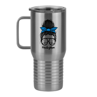 Thumbnail for Personalized Messy Bun Travel Coffee Mug Tumbler with Handle (20 oz) - Hockey Mom - Left View