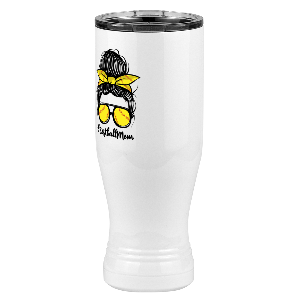 Personalized Messy Bun Pilsner Tumbler (20 oz) - Softball Mom - Front Left View