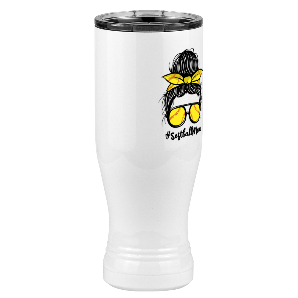 Personalized Messy Bun Pilsner Tumbler (20 oz) - Softball Mom - Front Right View