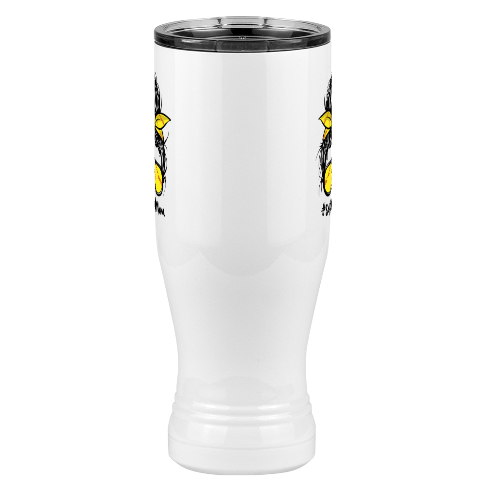 Personalized Messy Bun Pilsner Tumbler (20 oz) - Softball Mom - Front View