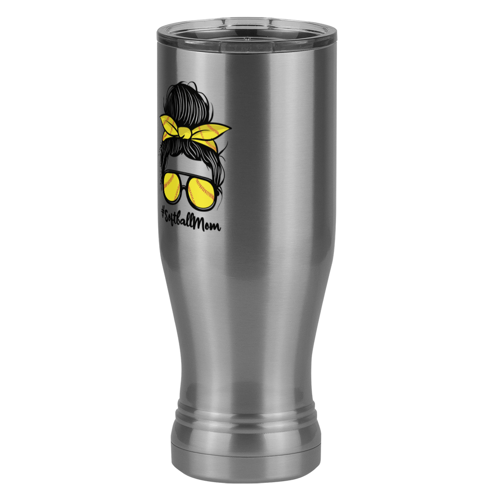 Personalized Messy Bun Pilsner Tumbler (20 oz) - Softball Mom - Front Left View