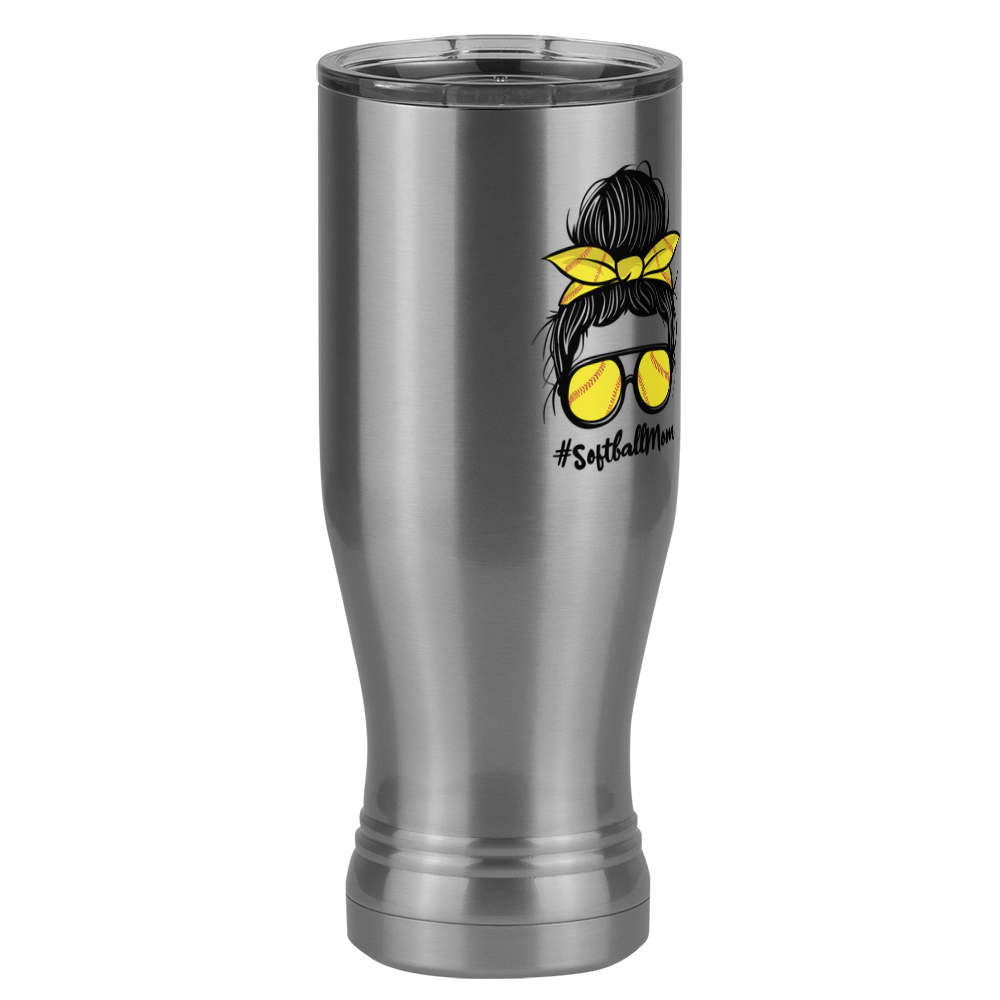 Personalized Messy Bun Pilsner Tumbler (20 oz) - Softball Mom - Front Right View