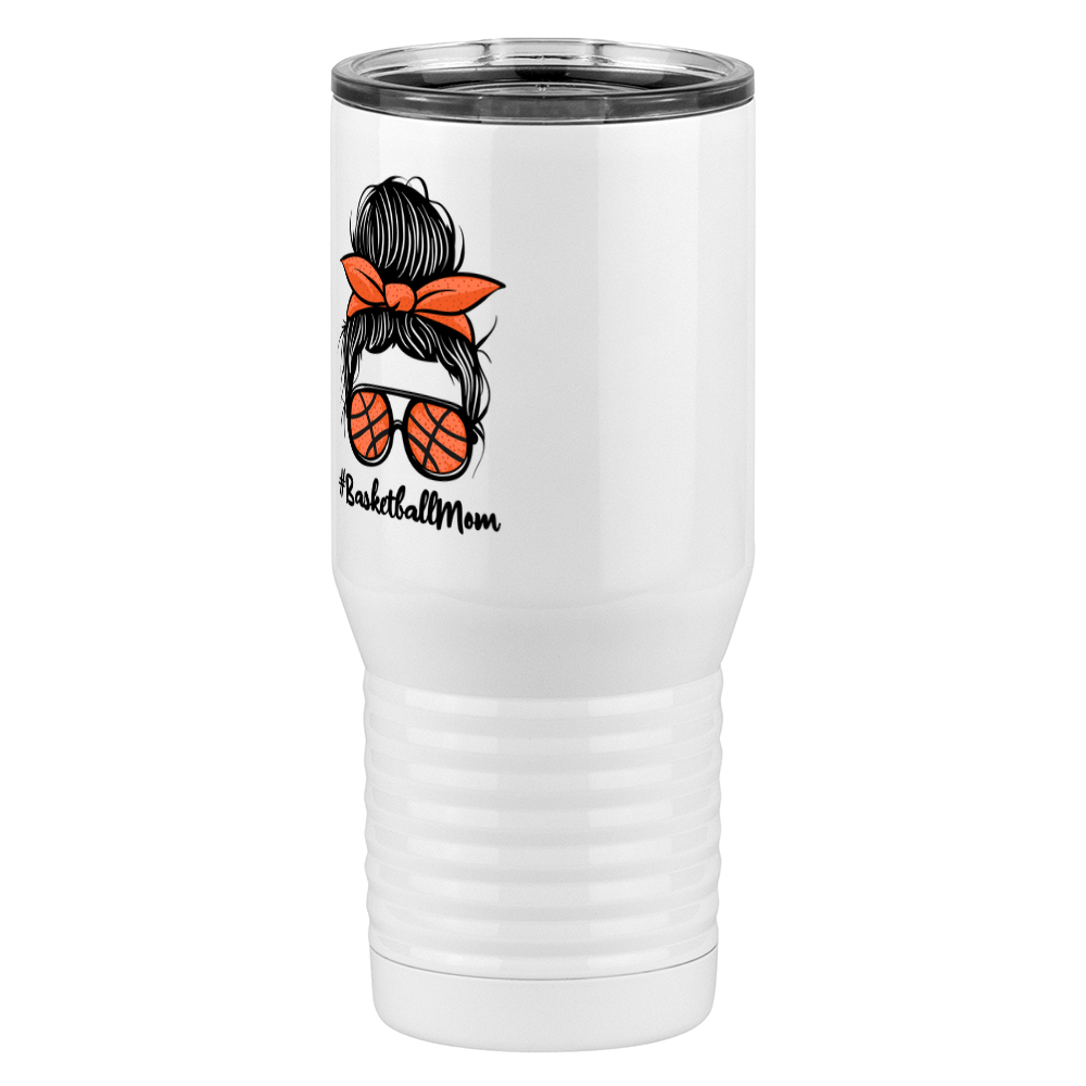 Personalized Messy Bun Tall Travel Tumbler (20 oz) - Basketball Mom - Front Left View