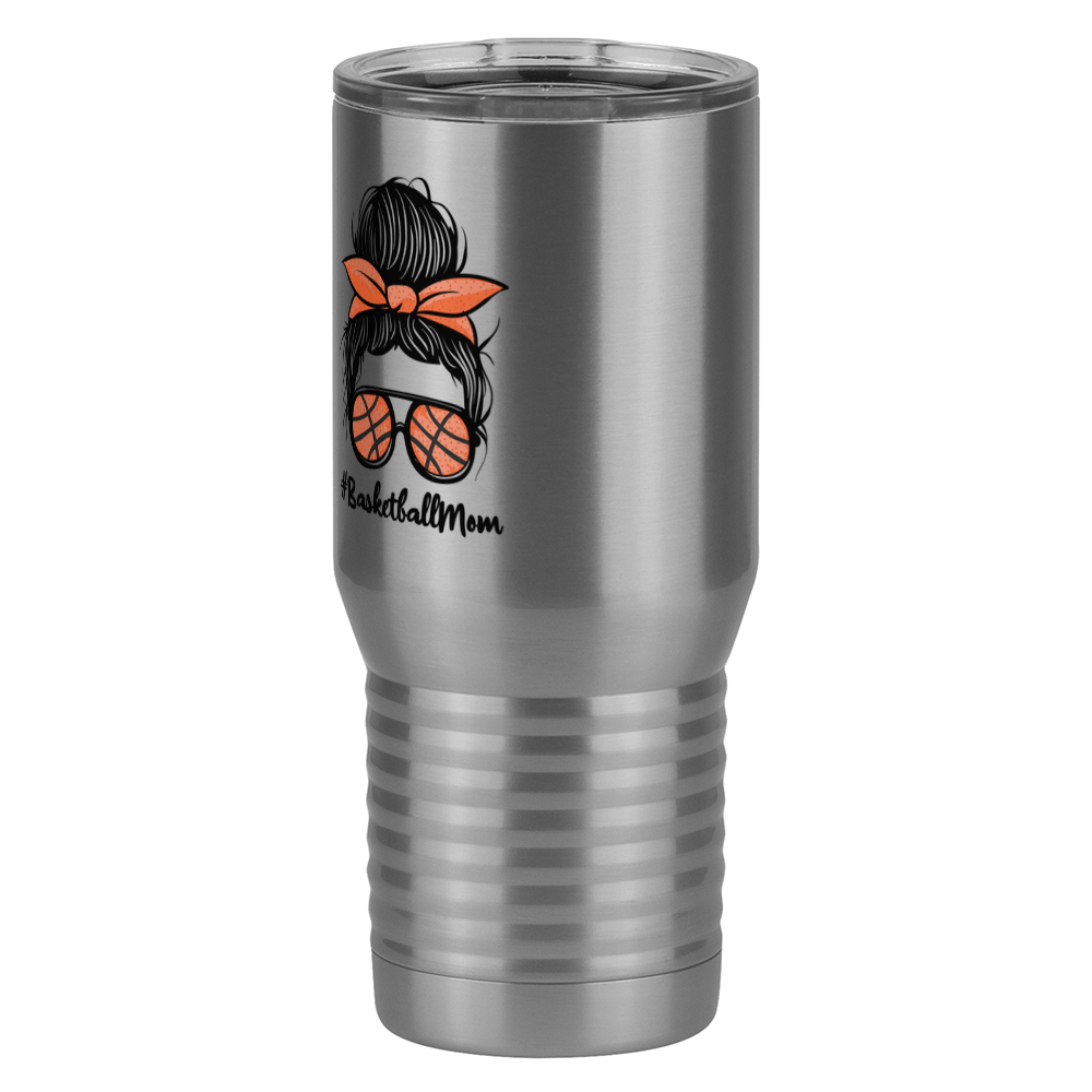 Personalized Messy Bun Tall Travel Tumbler (20 oz) - Basketball Mom - Front Left View