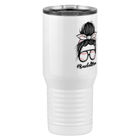 Thumbnail for Personalized Messy Bun Tall Travel Tumbler (20 oz) - Baseball Mom - Front Right View