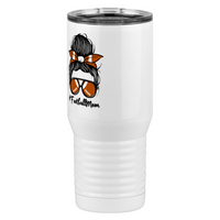 Thumbnail for Personalized Messy Bun Tall Travel Tumbler (20 oz) - Football Mom - Front Left View