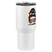 Thumbnail for Personalized Messy Bun Tall Travel Tumbler (20 oz) - Football Mom - Front Right View