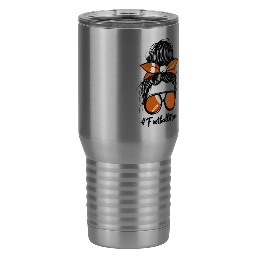 Personalized Messy Bun Tall Travel Tumbler (20 oz) - Football Mom - Front Right View