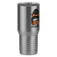Thumbnail for Personalized Messy Bun Tall Travel Tumbler (20 oz) - Football Mom - Front Right View