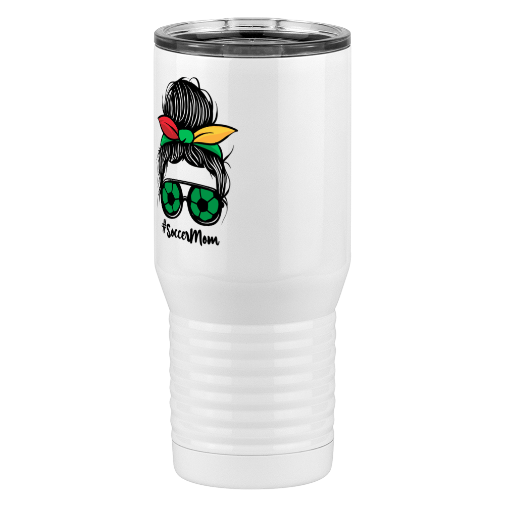 Personalized Messy Bun Tall Travel Tumbler (20 oz) - Soccer Mom - Front Left View