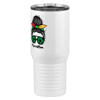 Thumbnail for Personalized Messy Bun Tall Travel Tumbler (20 oz) - Soccer Mom - Front Left View