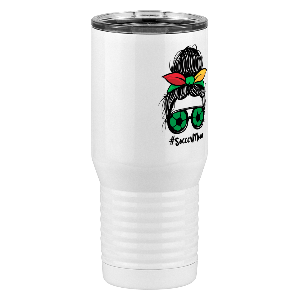 Personalized Messy Bun Tall Travel Tumbler (20 oz) - Soccer Mom - Front Right View