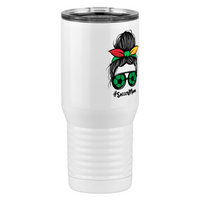 Thumbnail for Personalized Messy Bun Tall Travel Tumbler (20 oz) - Soccer Mom - Front Right View
