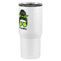 Thumbnail for Personalized Messy Bun Tall Travel Tumbler (20 oz) - Tennis Mom - Front Left View
