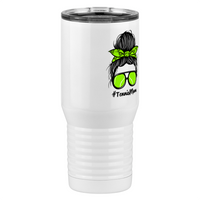Thumbnail for Personalized Messy Bun Tall Travel Tumbler (20 oz) - Tennis Mom - Front Right View