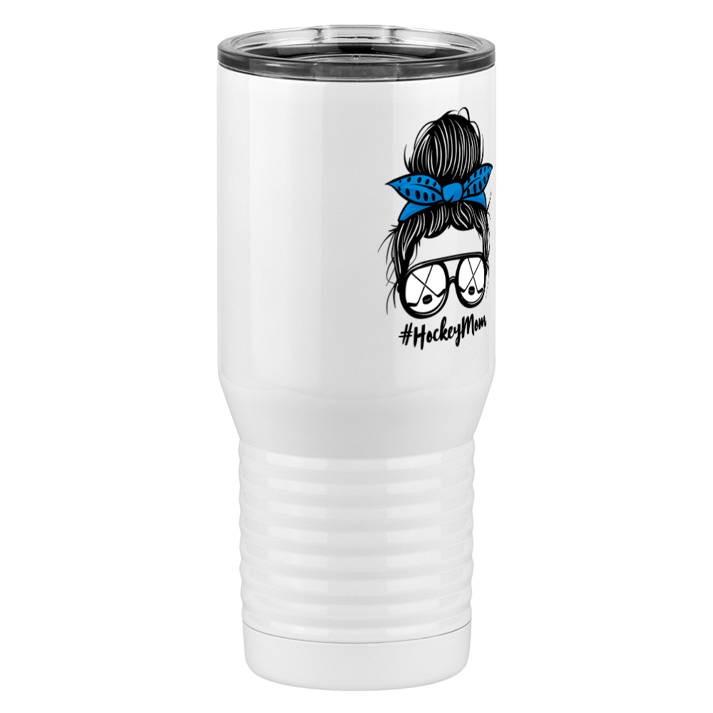 Personalized Messy Bun Tall Travel Tumbler (20 oz) - Hockey Mom - Front Right View